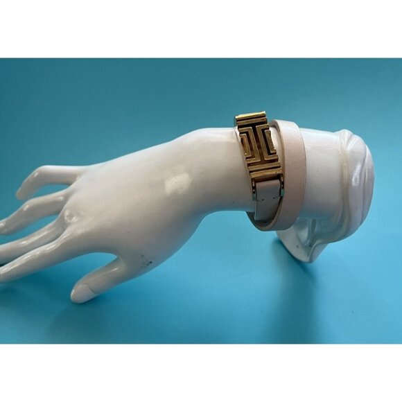 Tory Burch Womens Double Wrap Bracelet Beige Leather & Gold-Tone Metal - Picture 3 of 7